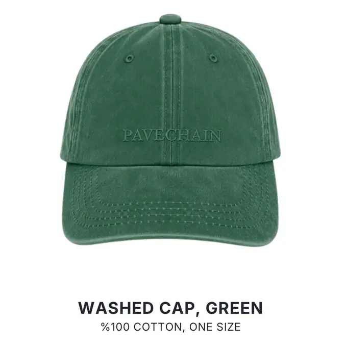 PAVECHAIN® Washed Cap Green 100% Cotton Hat