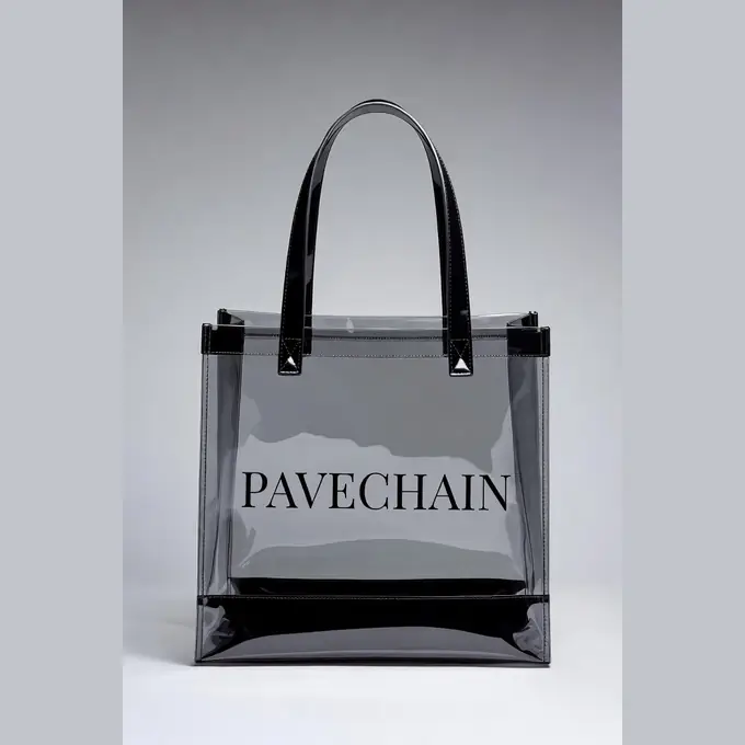 PAVECHAIN® Transparent PVC Tote Sheer Black Bag