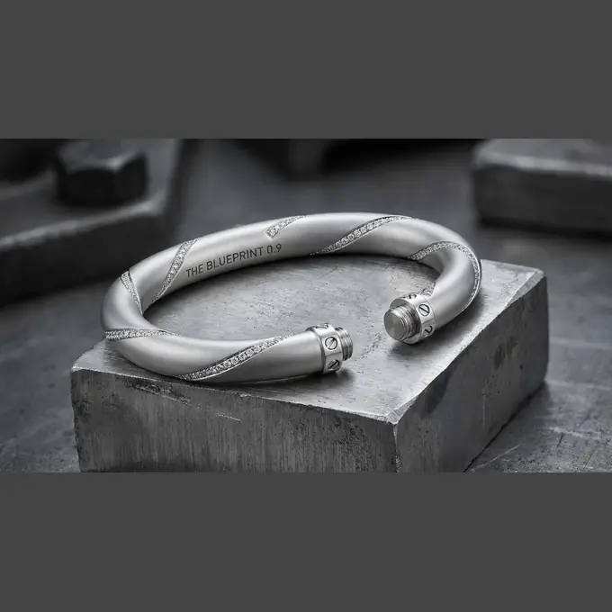PAVECHAIN® Blueprint Industrial Silvatinum™ Silver Men’s Cuff Bracelet