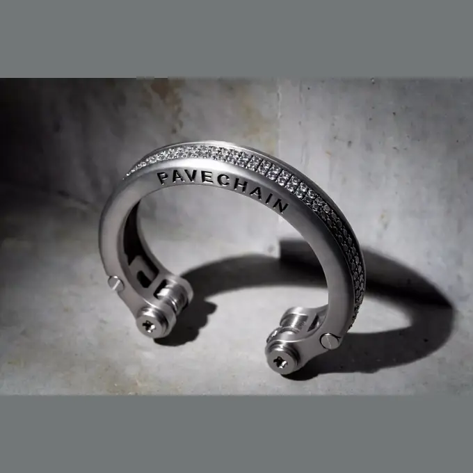 PAVECHAIN® Caliper Radiant Industrial Silvatinum™ Silver Men’s Bracelet