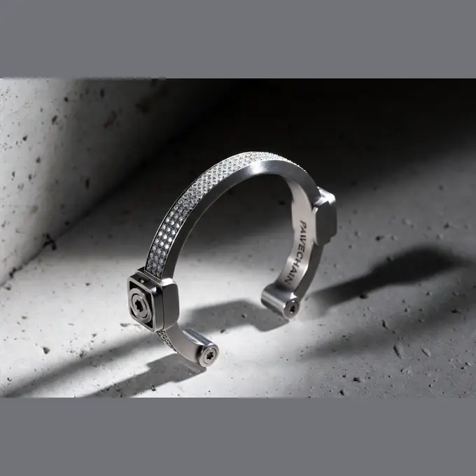 PAVECHAIN® Caliper Torque Industrial Silvatinum™ Silver Men’s Bracelet