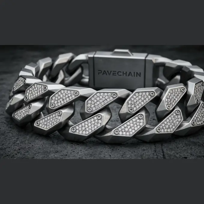 PAVECHAIN® Vanguard Faceted Silvatinum™ Silver Men’s Bracelet