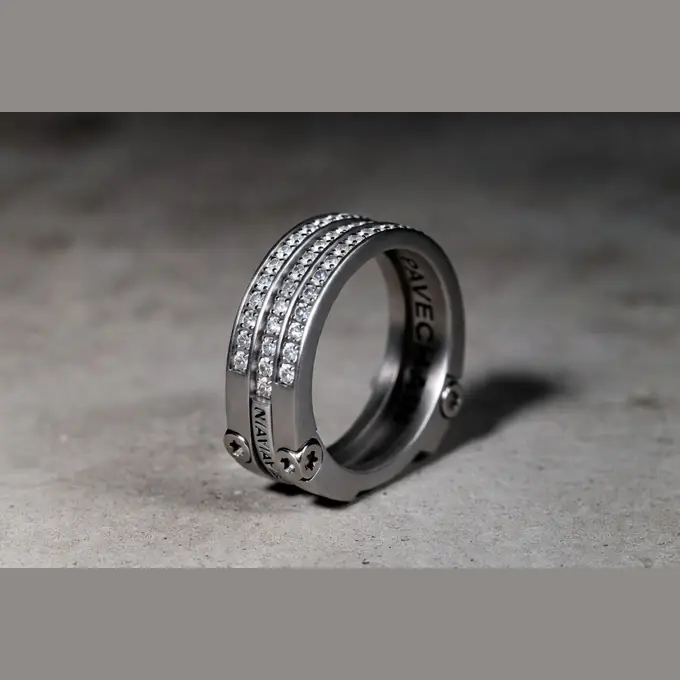 PAVECHAIN® Caliper Industrial Silvatinum™ Silver Men’s Ring