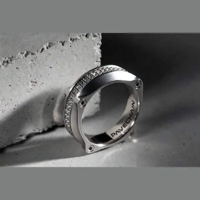 PAVECHAIN® Caliper Precision Industrial Silvatinum™ Silver Men’s Ring