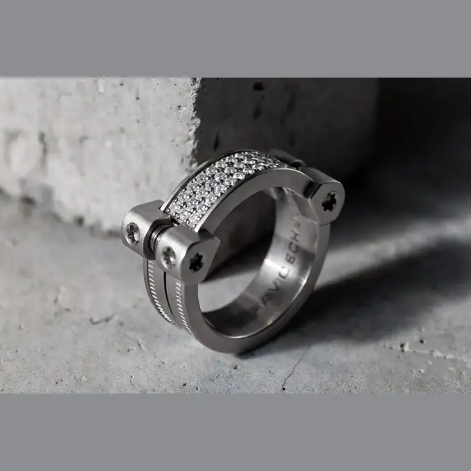 PAVECHAIN® Caliper Torque Industrial Silvatinum™ Silver Men’s Ring