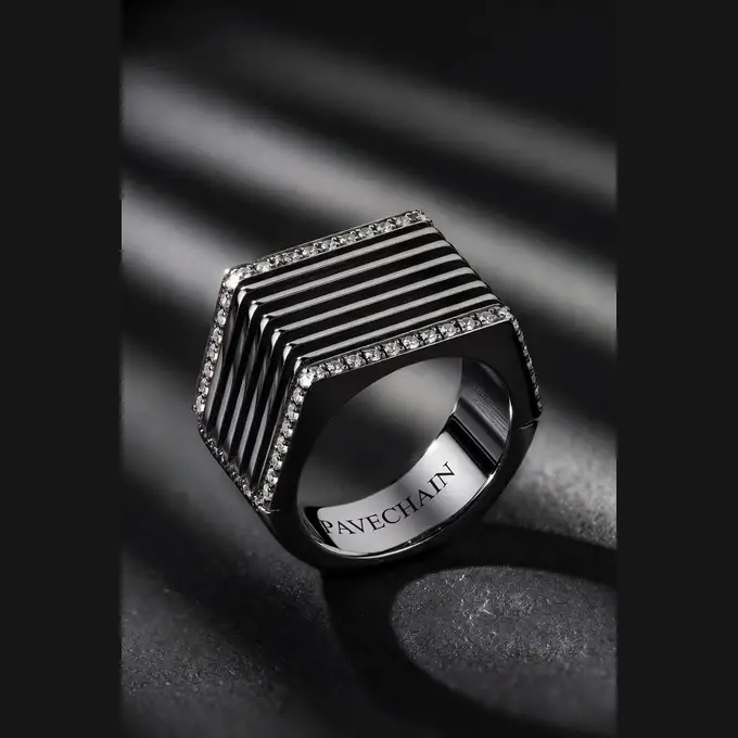 PAVECHAIN® Heatsink Geometric Black Silvatinum™ Silver Men’s Ring