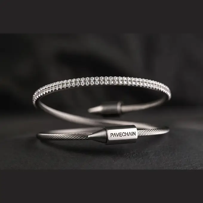 PAVECHAIN® Helix Silvatinum™ Silver Women’s Cuff Bracelet