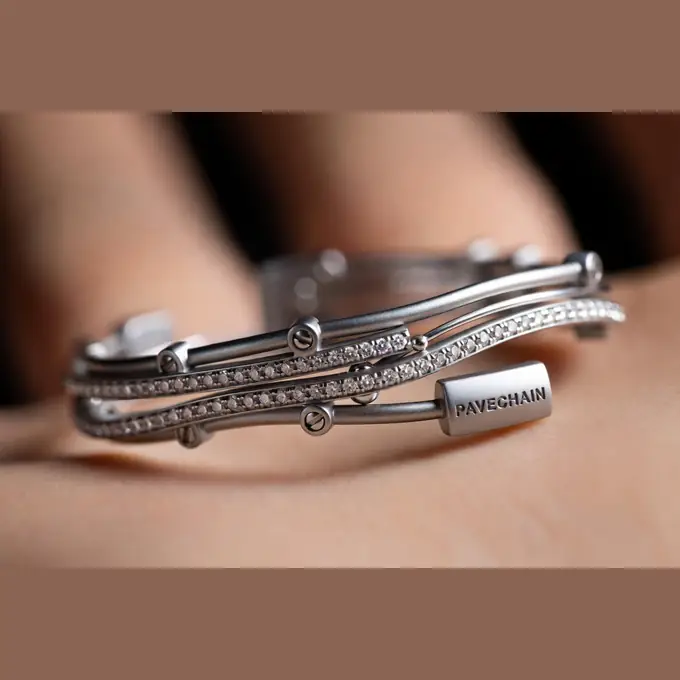 PAVECHAIN® Matrix Flow Silvatinum™ Silver Women’s Cuff Bracelet