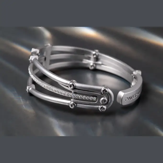 PAVECHAIN® Matrix Link Silvatinum™ Silver Women’s Cuff Bracelet