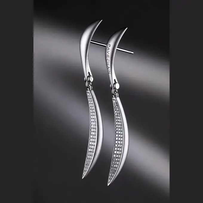 PAVECHAIN® Crescent Silvatinum™ Silver Women’s Drop Earrings
