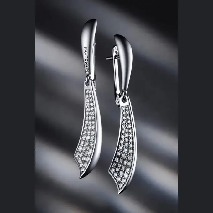 PAVECHAIN® Flare Silvatinum™ Silver Women’s Drop Earrings
