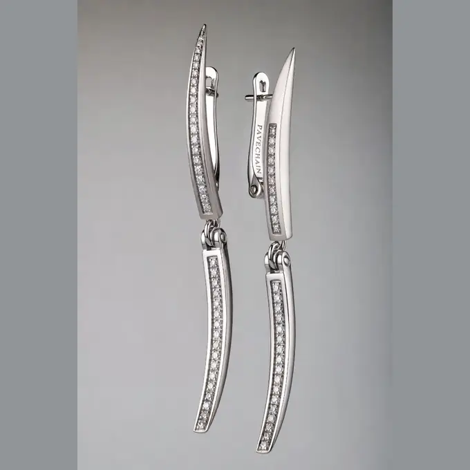 PAVECHAIN® Linear Silvatinum™ Silver Women’s Drop Earrings