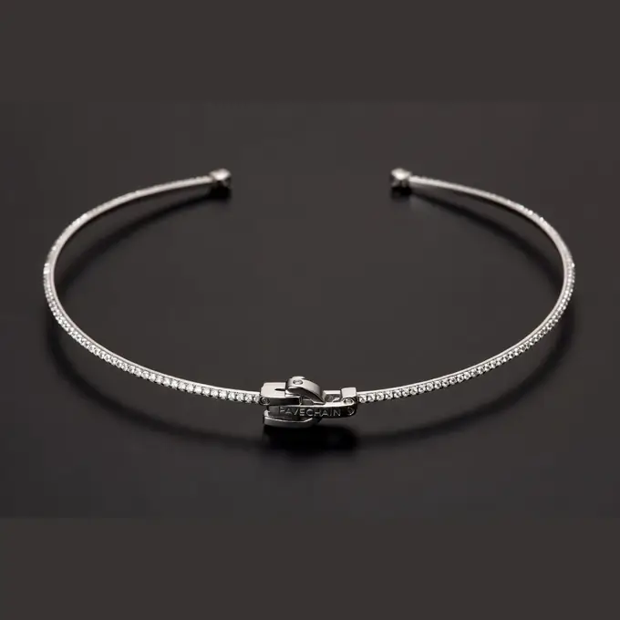 PAVECHAIN® Filament Silk Silvatinum™ Silver Women’s Choker Necklace