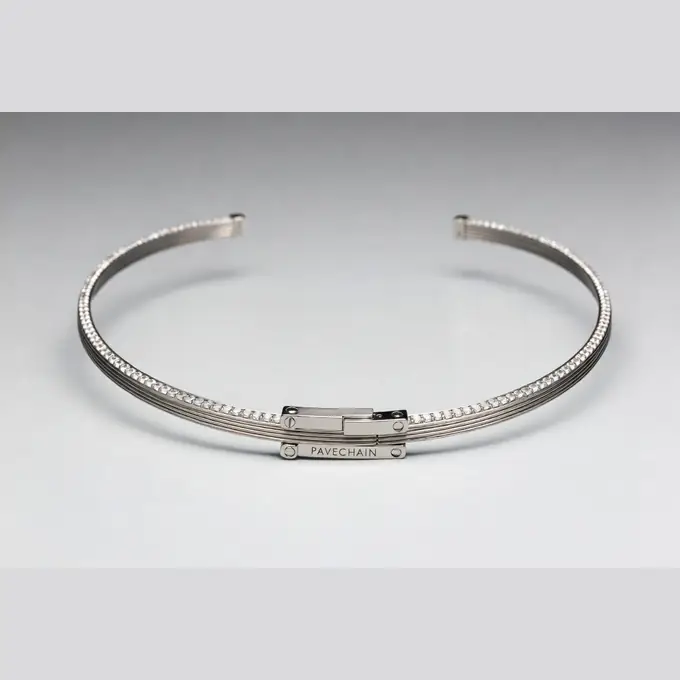 PAVECHAIN® Filament Strands Silvatinum™ Silver Women’s Choker Necklace