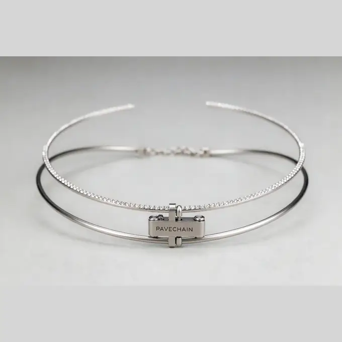 PAVECHAIN® Filament Veil Silvatinum™ Silver Women’s Choker Necklace
