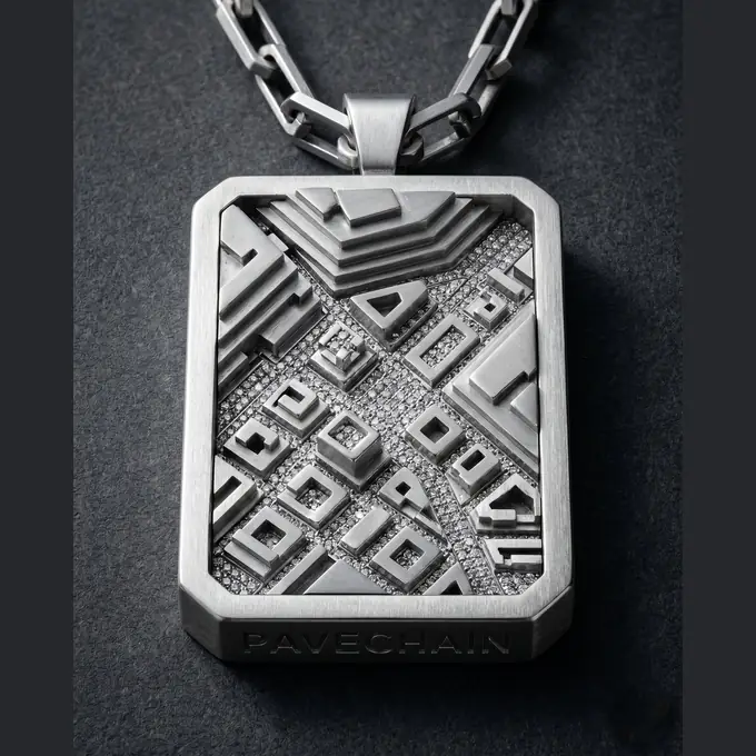 PAVECHAIN® Elevation Summit Geometric Topography Silvatinum™ Silver Women’s Pendant Necklace