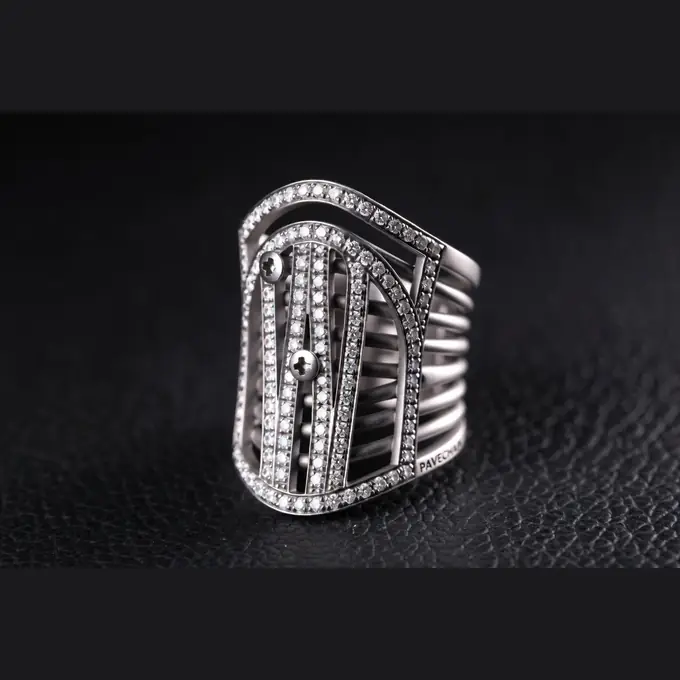 PAVECHAIN® Corset Cage Silvatinum™ Silver Women’s Ring