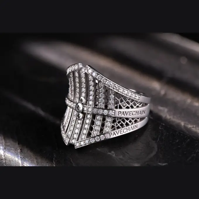 PAVECHAIN® Corset Veil Silvatinum™ Silver Women’s Ring