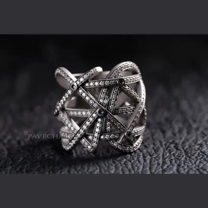 PAVECHAIN® Corset Vortex Silvatinum™ Silver Women’s Ring