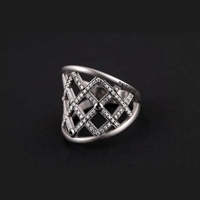 PAVECHAIN® Corset Weaver Silvatinum™ Silver Women’s Ring
