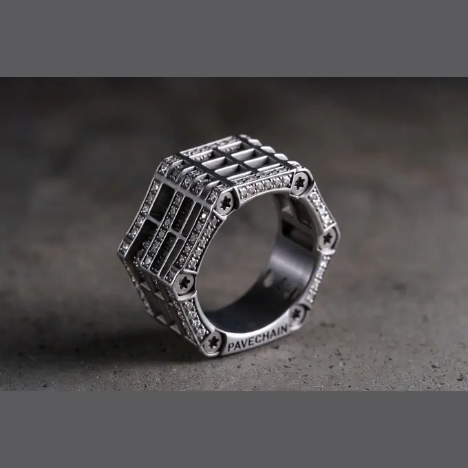 PAVECHAIN® Hex Vault Silvatinum™ Silver Women’s Ring